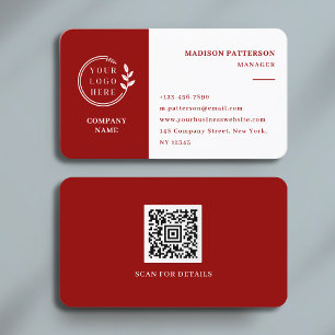 Scarlett Red White Logo QR Code Minimalist Modern Business Card