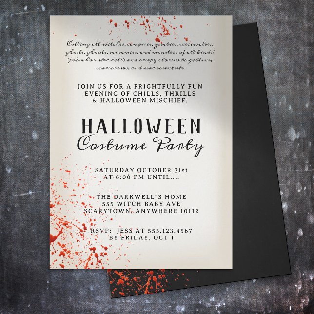 Scary Adult Blood Splatter Halloween Party  Invitation (Creator Uploaded)
