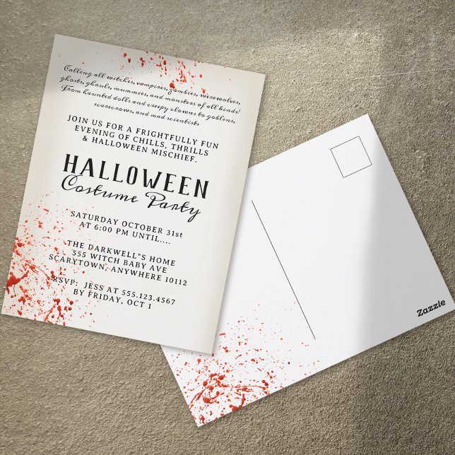 Scary Adult Blood Splatter Halloween Party  Postcard (Creator Uploaded)