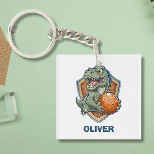 Scary and Funny Basketball Player T-rex Dinosaur   Key Ring
