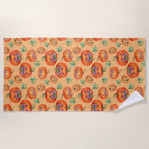 Scary and smiling Halloween pumpkin  Bath Towel Se