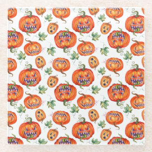 Scary and smiling Halloween pumpkin Throw Pillow Glass Coaster