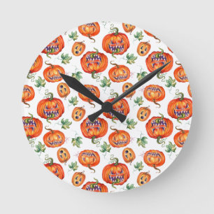 Scary and smiling Halloween pumpkin  Throw Pillow Round Clock