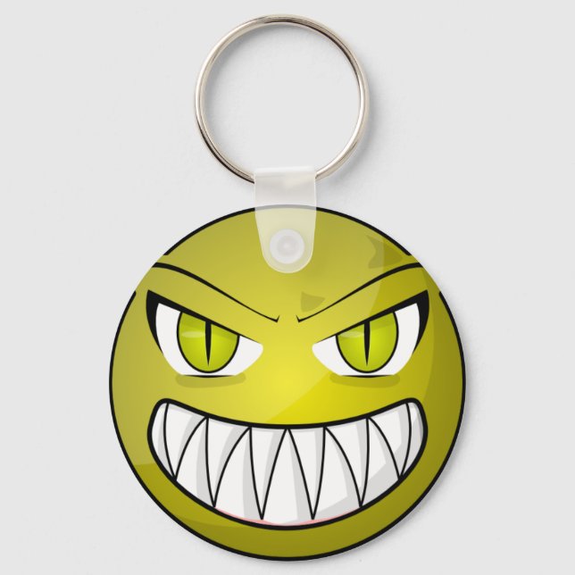 Scary Angry Green Cartoon Face Key Ring (Front)