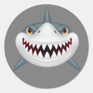 Scary animated shark classic round sticker