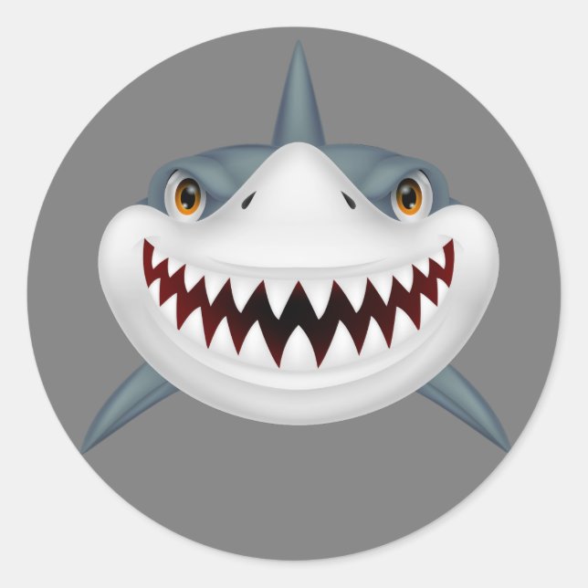 Scary animated shark classic round sticker (Front)