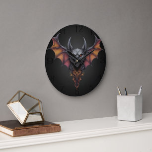 Scary Bat Ink Drawing, Large Clock