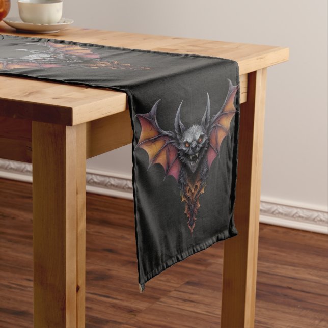 Scary Bat Ink Drawing, Long Table Runner (In Situ)