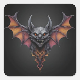 Scary Bat Ink Drawing, Square Sticker