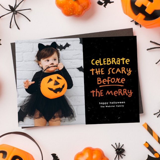 Scary before merry cute Halloween photo Holiday Card (Creator Uploaded)