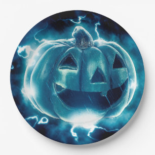 Scary Black and Blue Pumpkin Halloween Party   Pap Paper Plate