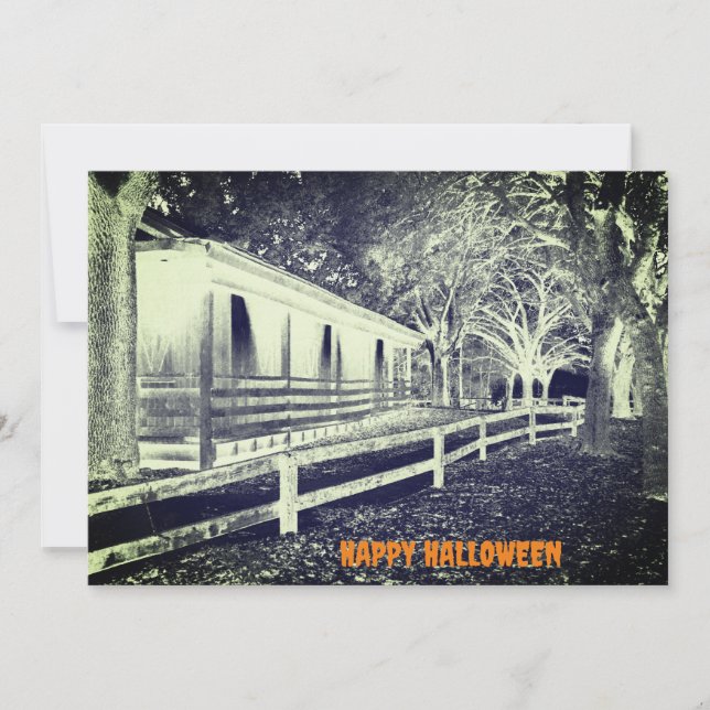 Scary Black and White Cabin Woods Halloween Party Invitation (Front)