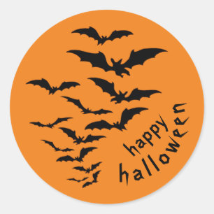 Scary Black Bats Happy Halloween Classic Round Sticker