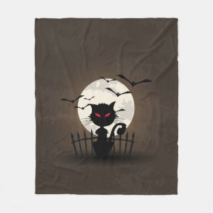 Scary Black & Brown Halloween Kitty Fleece Blanket