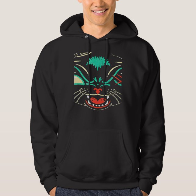 Scary Black Cat Face Graphic Cat Halloween Hoodie (Front)