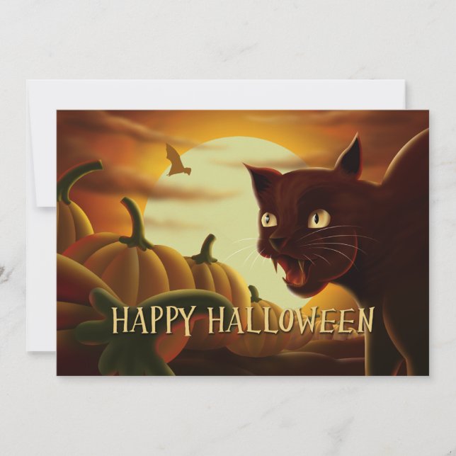 Scary Black Cat Halloween Invitation (Front)