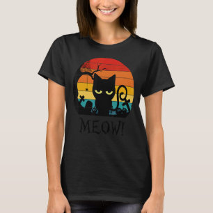 Scary Black Cat Meow Kitten Cat Retro Vintage Kids T-Shirt