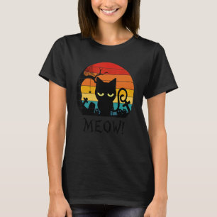 Scary Black Cat Meow Kitten Cat Retro Vintage Kids T-Shirt