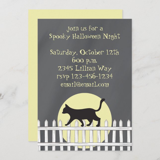 Scary Black Cat on Picket Fence Invitation (Front/Back)