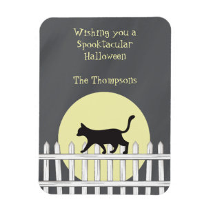 Scary Black Cat on Picket Fence Magnet