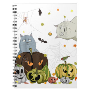 Scary Black Cat Pumpkin Face Jack o Lantern Funny Notebook