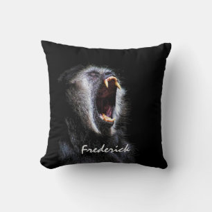 Scary Black Gibbon Monkey Fanged Teeth With Name Cushion