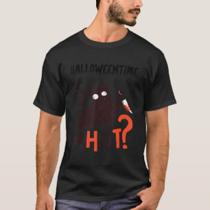 Scary Black Halloween Cat With A Knife T-Shirt