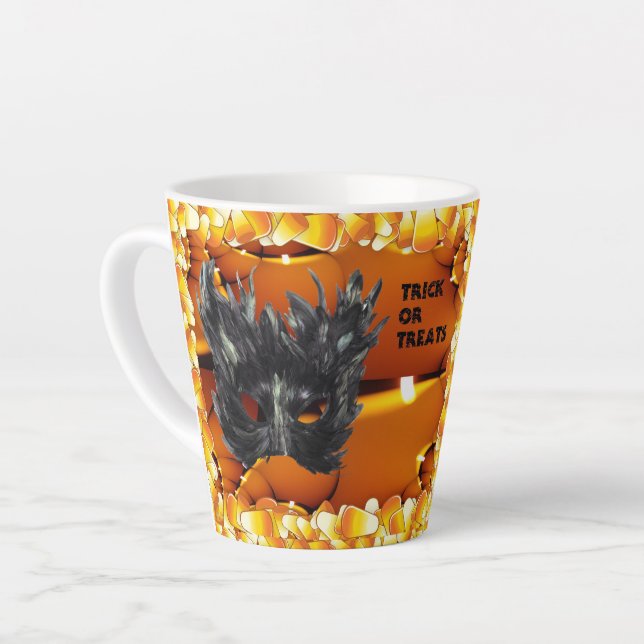 Scary Black Halloween Masque Latte Mug (Left Angle)