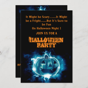 Scary Black Pumpkin Halloween Party Invitation