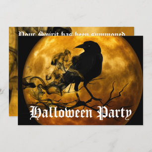 Scary Black Raven Full Moon Halloween Party Invitation