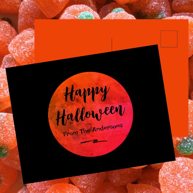 Scary Black Red Orange Full Moon Happy Halloween Holiday Postcard (Creator Uploaded)