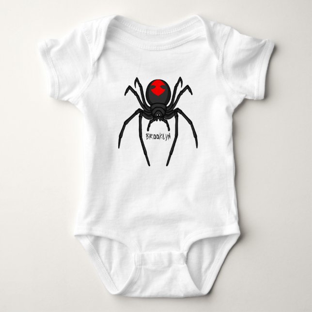 Scary black widow spider cartoon illustration baby bodysuit (Front)