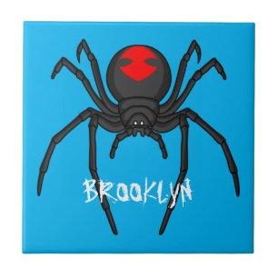 Scary black widow spider cartoon illustration ceramic tile
