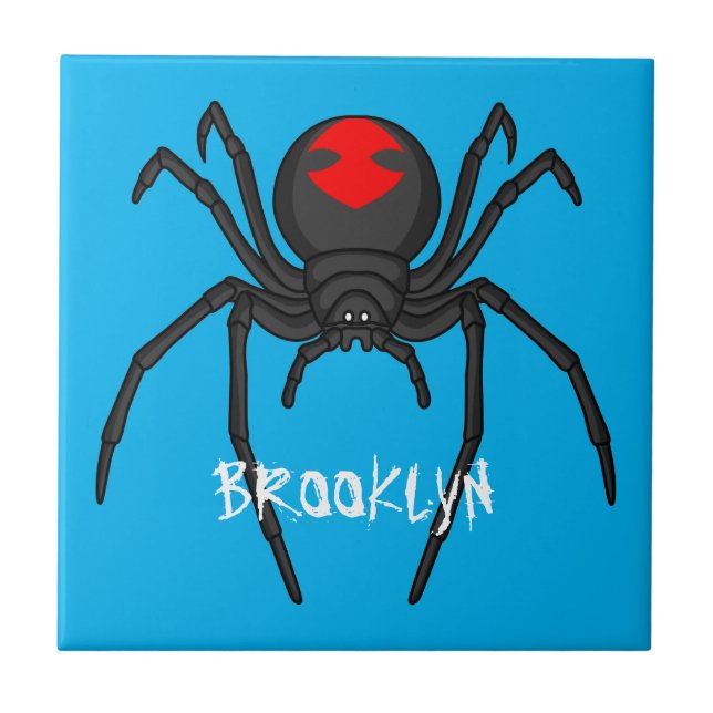 Scary black widow spider cartoon illustration ceramic tile (Front)