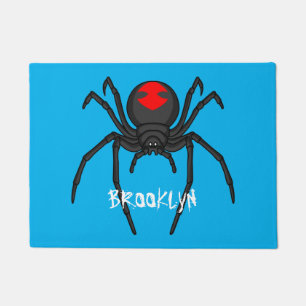 Scary black widow spider cartoon illustration doormat