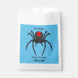 Scary black widow spider cartoon illustration favour bag