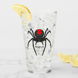 Scary black widow spider cartoon illustration glass