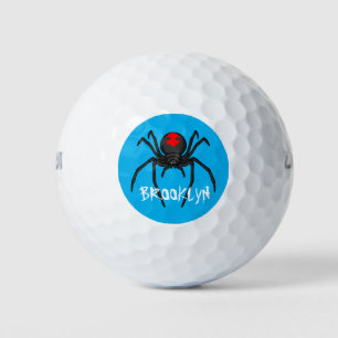 Scary black widow spider cartoon illustration golf balls