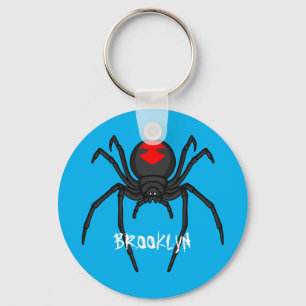 Scary black widow spider cartoon illustration key ring