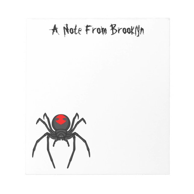 Scary black widow spider cartoon illustration notepad (Front)