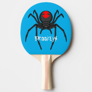 Scary black widow spider cartoon illustration ping pong paddle