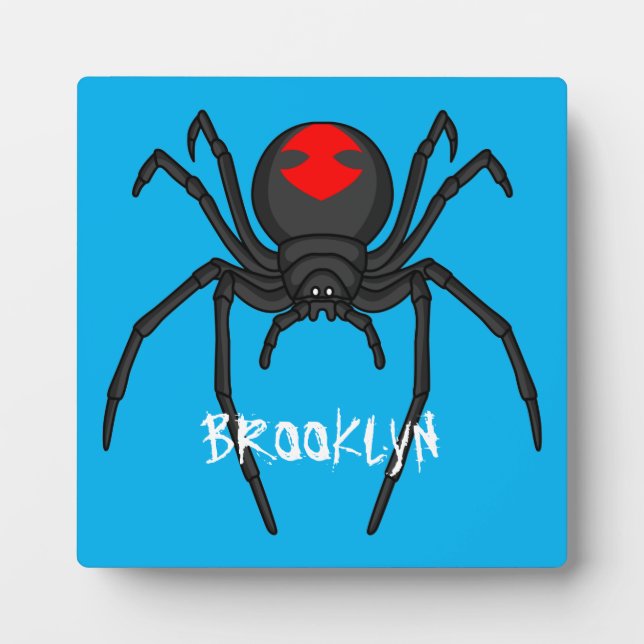 Scary black widow spider cartoon illustration plaque (Front)
