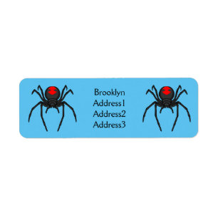 Scary black widow spider cartoon illustration return address label