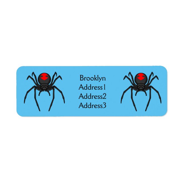 Scary black widow spider cartoon illustration return address label (Front)