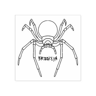 Scary black widow spider cartoon illustration rubber stamp