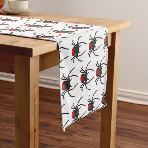 Scary black widow spider cartoon illustration short table runner