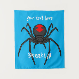 Scary black widow spider cartoon illustration tapestry