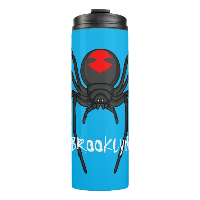 Scary black widow spider cartoon illustration thermal tumbler (Front)