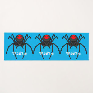 Scary black widow spider cartoon illustration yoga mat
