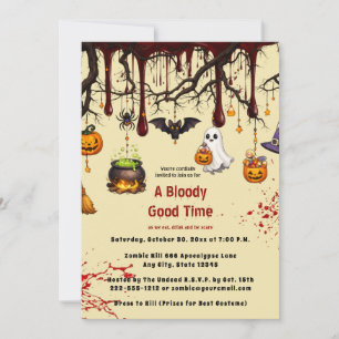 Scary Blood Splatter Haunted Halloween Party  Invitation